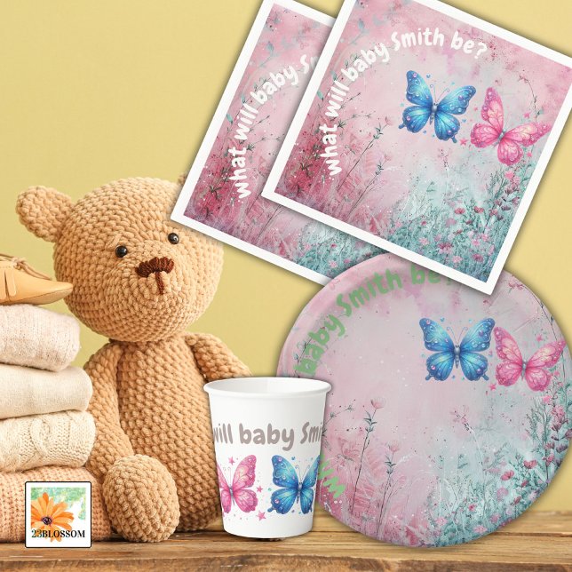 cute butterfly Gender Reveal Party garden Paper Plate (Creator Uploaded)