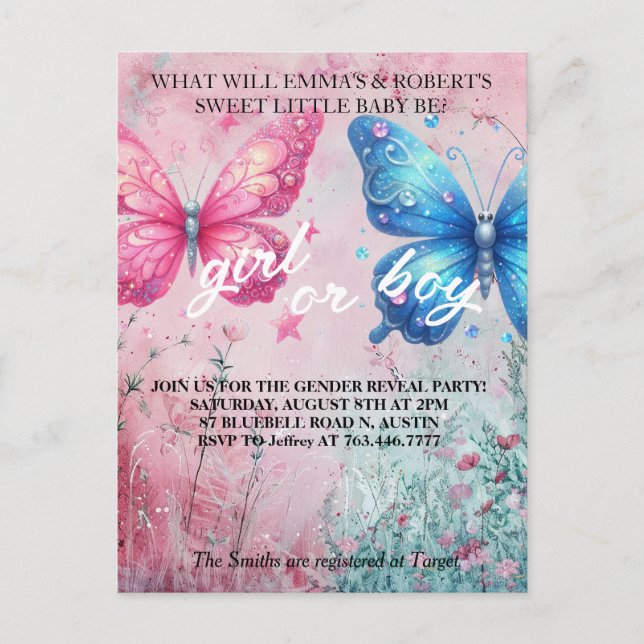 cute butterfly Gender Reveal Party Invitation (Front)