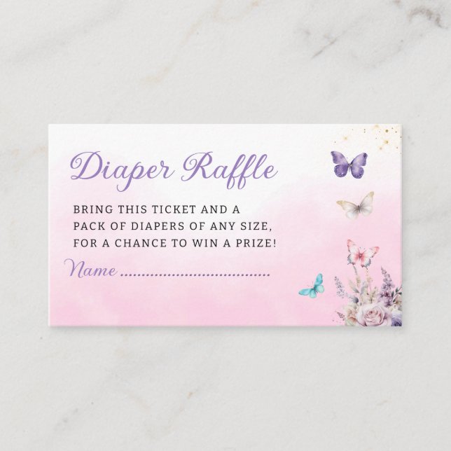 Cute Butterfly girl baby shower diaper raffle  Enclosure Card (Front)