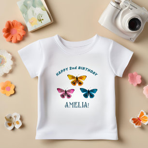 Cute Butterfly Girl Birthday Party Guest of Honour Baby T-Shirt