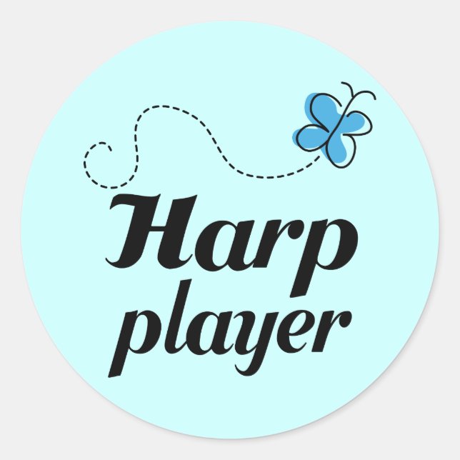 Cute Butterfly Harp Player Music Gift Classic Round Sticker (Front)