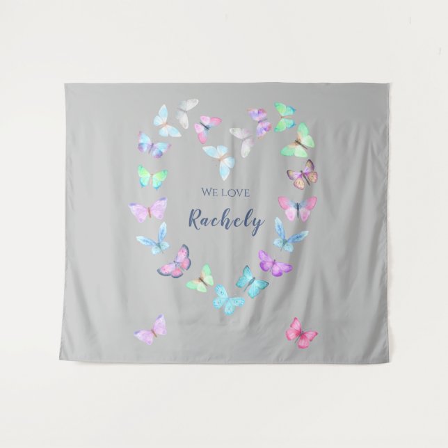 Cute Butterfly Heart Tapestry (Front (Horizontal))