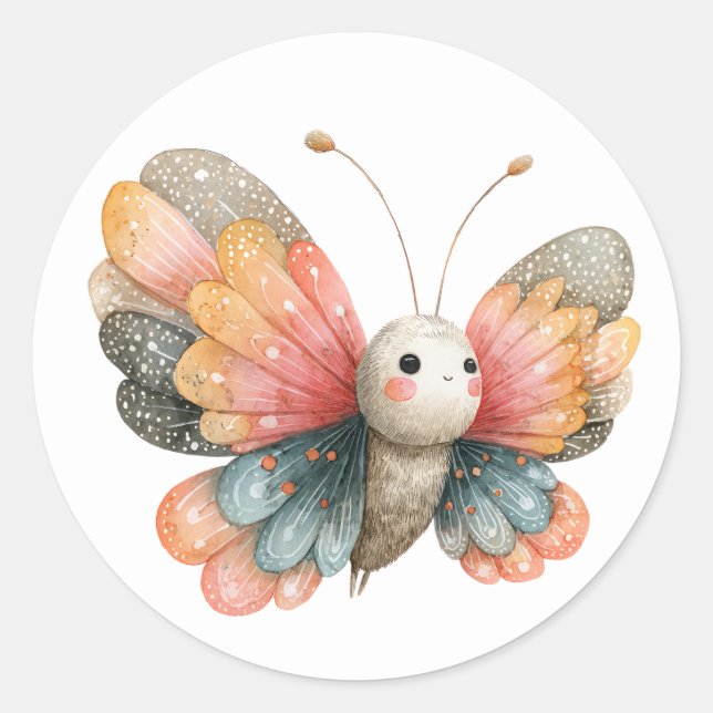 Cute Butterfly Illustration Watercolor Insect  Classic Round Sticker (Front)