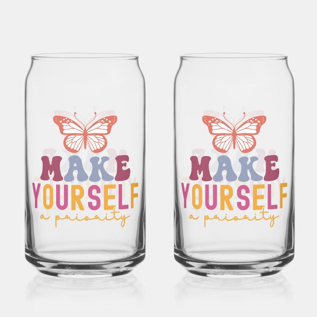 Cute Butterfly Mental Health Inspirational Design Can Glass (Front)