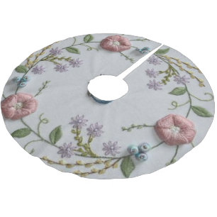 cute butterfly mint green pink Embroidery Floral Brushed Polyester Tree Skirt