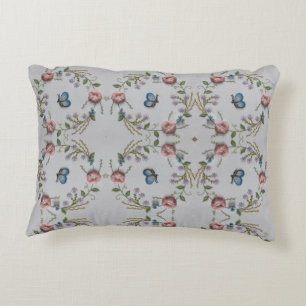 cute butterfly mint green pink Embroidery Floral Decorative Cushion