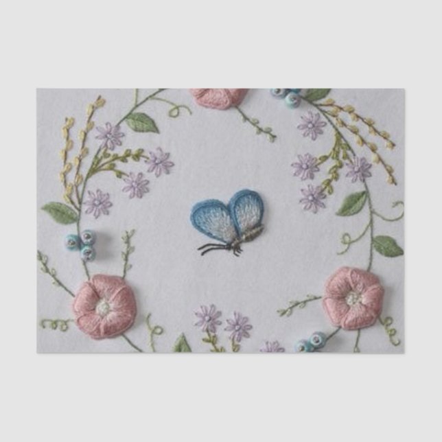 cute butterfly mint green pink Embroidery Floral Tissue Paper (Front)