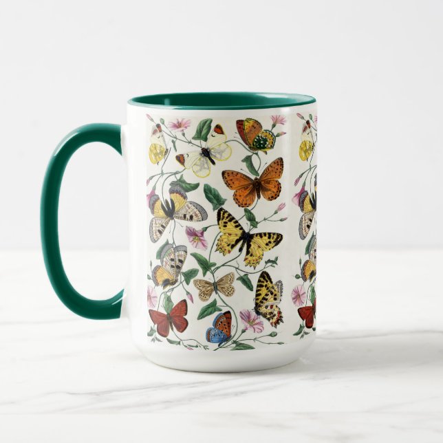 Cute Butterfly & Moth Botanical Illustration Mug (Left)
