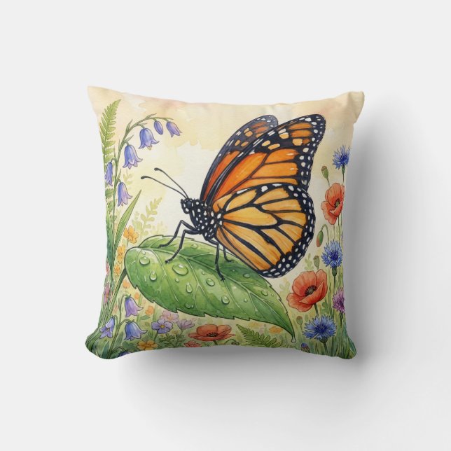 Cute Butterfly On A Leaf Tiny Insects  Cushion (Front)
