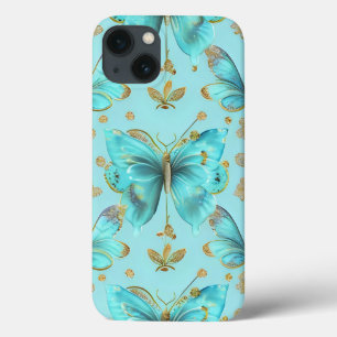 Cute Butterfly Pattern on a Blue Background iPhone 13 Case