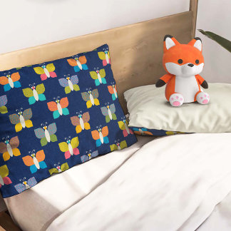 Cute Butterfly Pattern on Blue Pillowcase