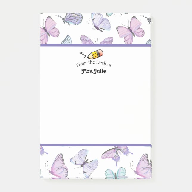 Cute Butterfly patterned Personalised  Post-it Notes (Front)