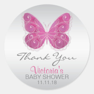 Cute Butterfly Pink Baby Shower Labels Stickers