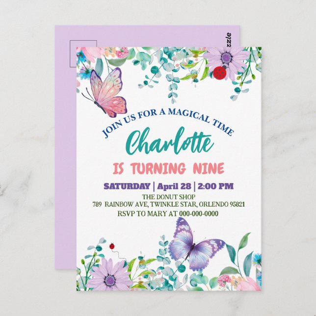 Cute butterfly Polka dot floral Flower Birthday  Postcard (Front/Back)