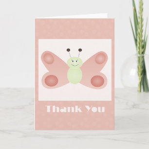 Cute Butterfly Polka Dots Pink Green Thank You Card