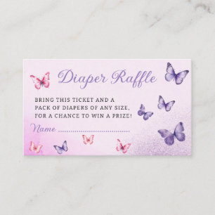 Cute Butterfly purple Baby Shower Diaper Raffle Enclosure Card