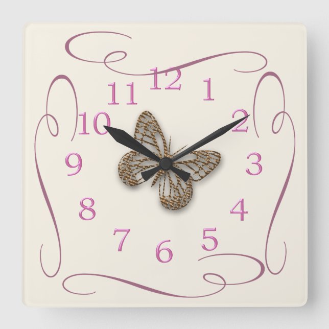 Cute Butterfly Square Wall Clock (Front)