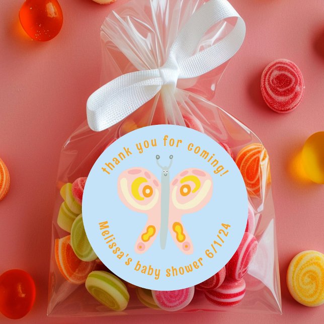 Cute Butterfly Thank You CUSTOM Baby Shower Classic Round Sticker (Cute Butterfly Thank You CUSTOM Baby Shower Classic Round Sticker
)