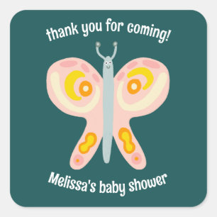 Cute Butterfly Thank You CUSTOM Baby Shower Square Sticker