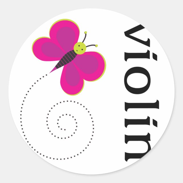 Cute Butterfly Violin Classic Round Sticker (Front)