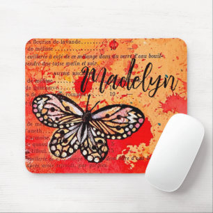    Cute Butterfly Watercolor Vintage Boho Add Name Mouse Mat