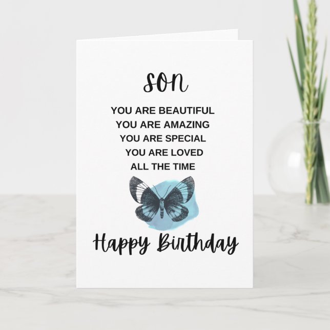 Cute Butterfly With Birthday Message For My Son Card (Front)