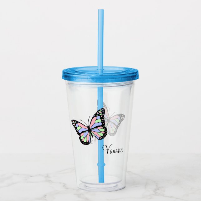 Cute Butterfly with Name Acrylic Tumbler (Front)