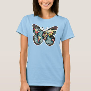 Cute Butterfly World Globe Vintage T-Shirt