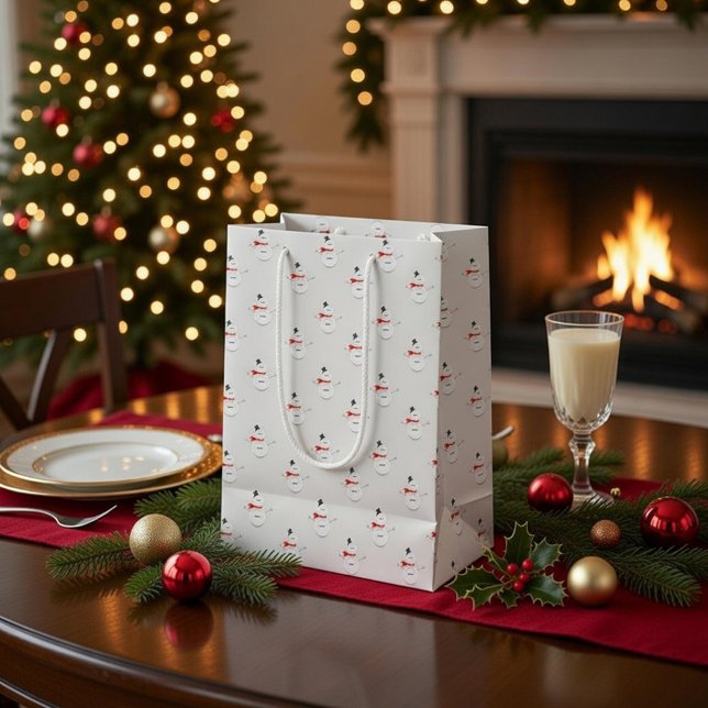 Cute Button Snowmen Grey Paper Gift Bag (Creator Uploaded)