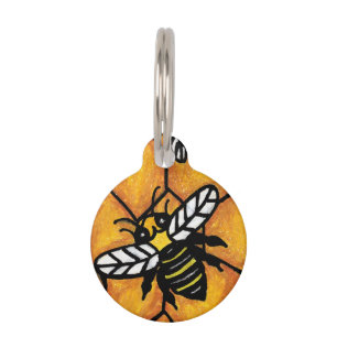 Cute Buzzing Yellow Jacket Bee Honeycomb Pet Tag