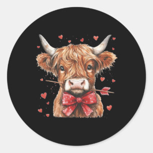 Cute By Cow With Coquette Bow Heart Calf Animals Classic Round Sticker