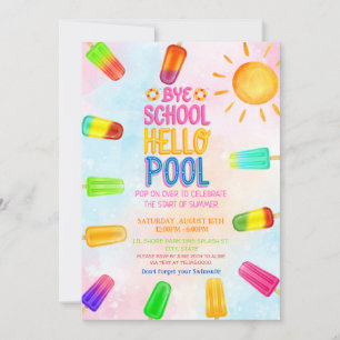 Cute Bye school hello pool party Invitation