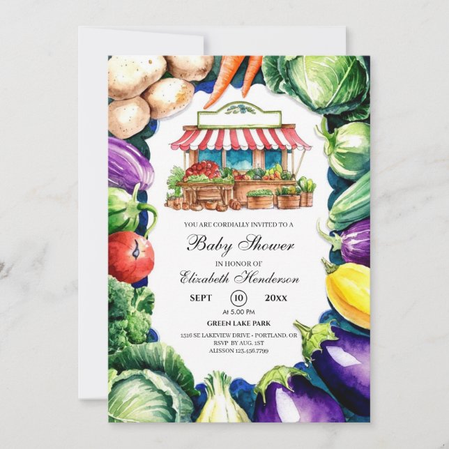 Cute Cabbage Farmer's Market Baby Shower Invitation (Front)