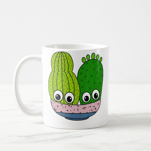 Cute Cacti Arrangement In Pottery Bowl Coffee Mug (Left)