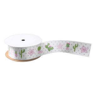Cute Cacti Baby Shower Favours Wrap Pink White Gre Satin Ribbon