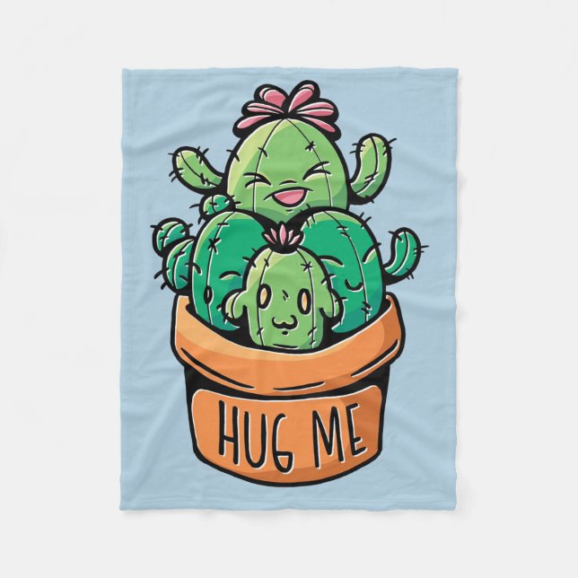 Cute Cacti Hug Me Fleece Blanket (Front)