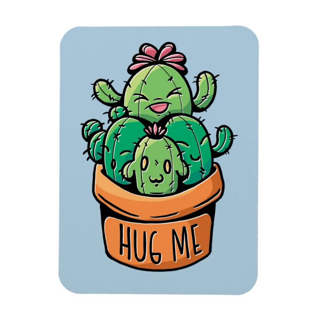 Cute Cacti Hug Me Magnet (Vertical)