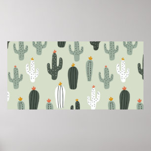 Cute cacti seamless pattern,background with hand d poster