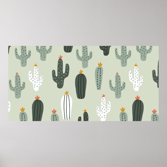 Cute cacti seamless pattern,background with hand d poster (Front)