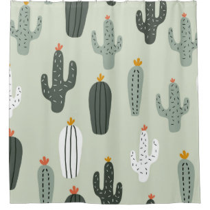 Cute cacti seamless pattern,background with hand d shower curtain