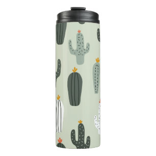 Cute cacti seamless pattern,background with hand d thermal tumbler