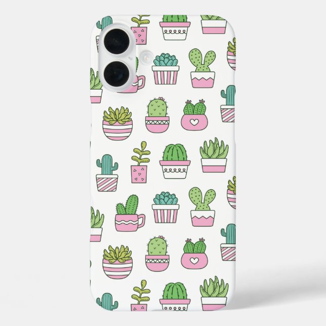 Cute Cacti Succulents Plants Doodles Pattern Case-Mate iPhone Case (Back)