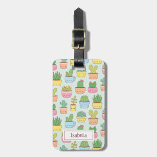 Cute Cacti Succulents Plants Pattern Personalised Luggage Tag