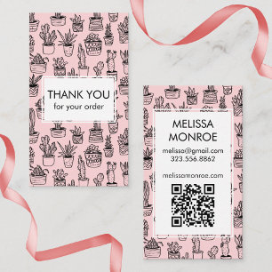 Cute Cacti & Succulents QR Code Order Thank You Business Card