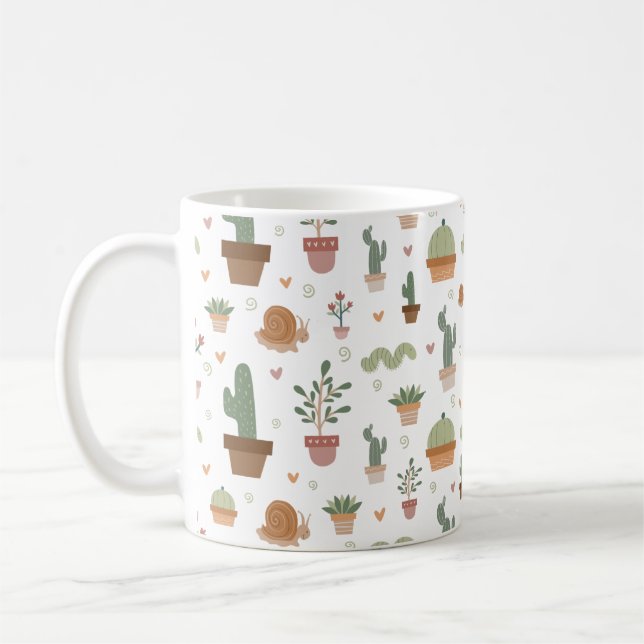 Cute cactus and succulents pattern coffee mug (Left)