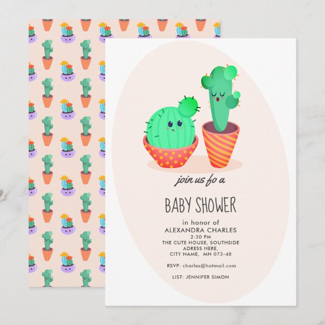 Cute Cactus Baby Shower Invitation (Front/Back)