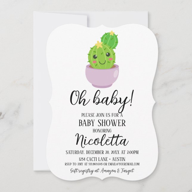Cute Cactus Baby Shower Succulent Plant Invitation (Front)