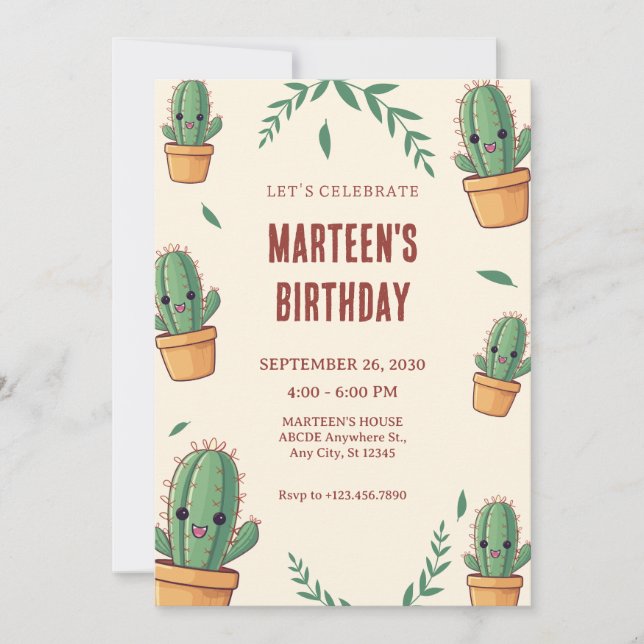 Cute Cactus birthday  Invitation (Front)