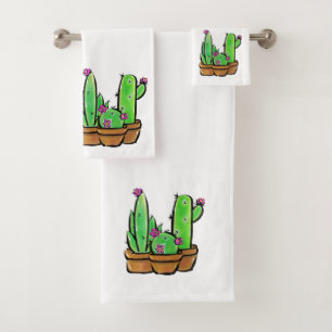 Cute Cactus cacti succulents Bath Towel Set