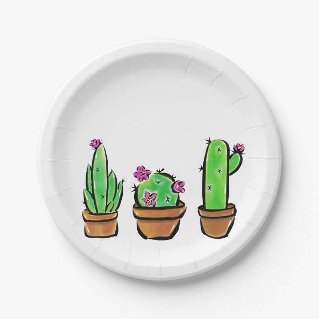 Cute Cactus cacti succulents  Paper Plate (Front)